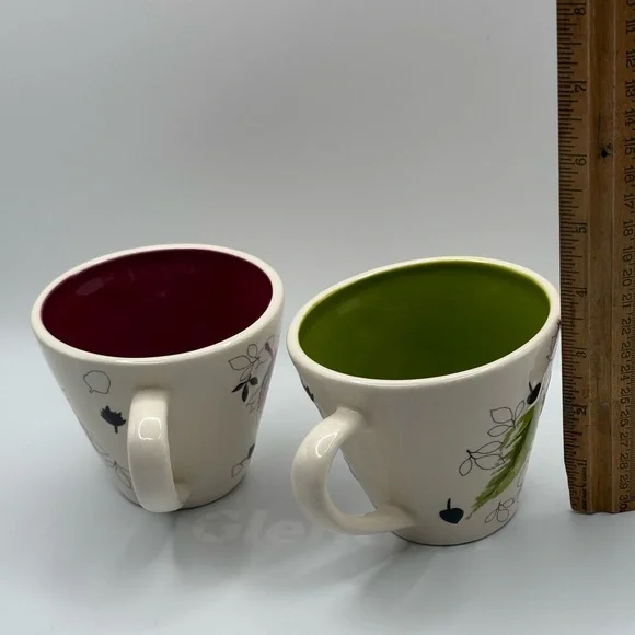 Two Starbucks 2007 Ceramic Falling Leaves Mugs Red and Green 8 oz - Picture 14 of 15